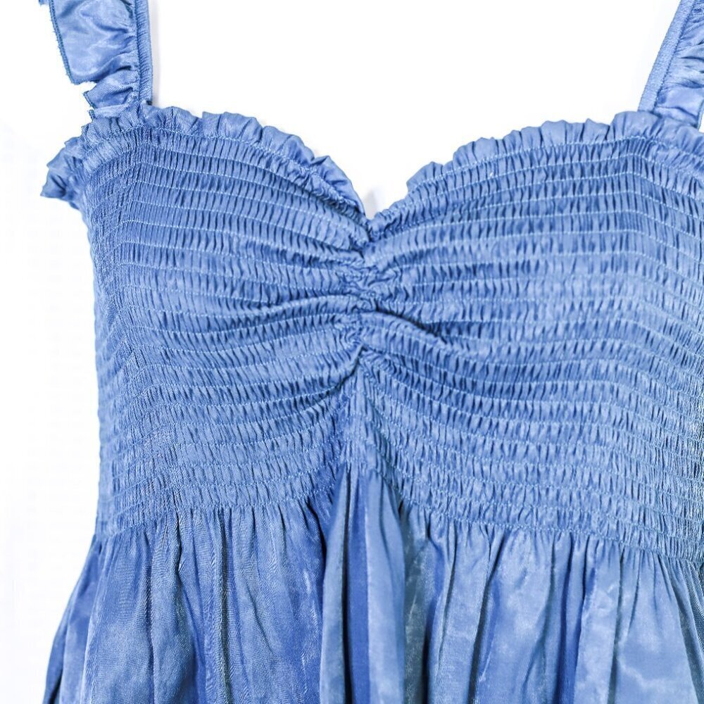 Clarisbelle Size XL gathered front elastic bust babydoll top blue - Picture 3 of 12